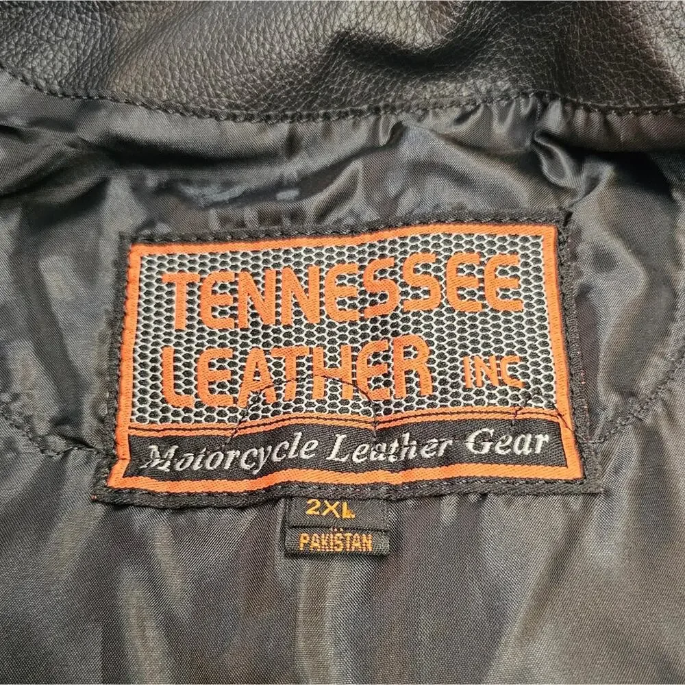 Tennessee Leather Motorcycle Leather Gear Vest With Braided Trim Snap Closure 2X